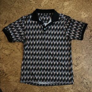 Black and White Polo Shirt with Geometric Pattern